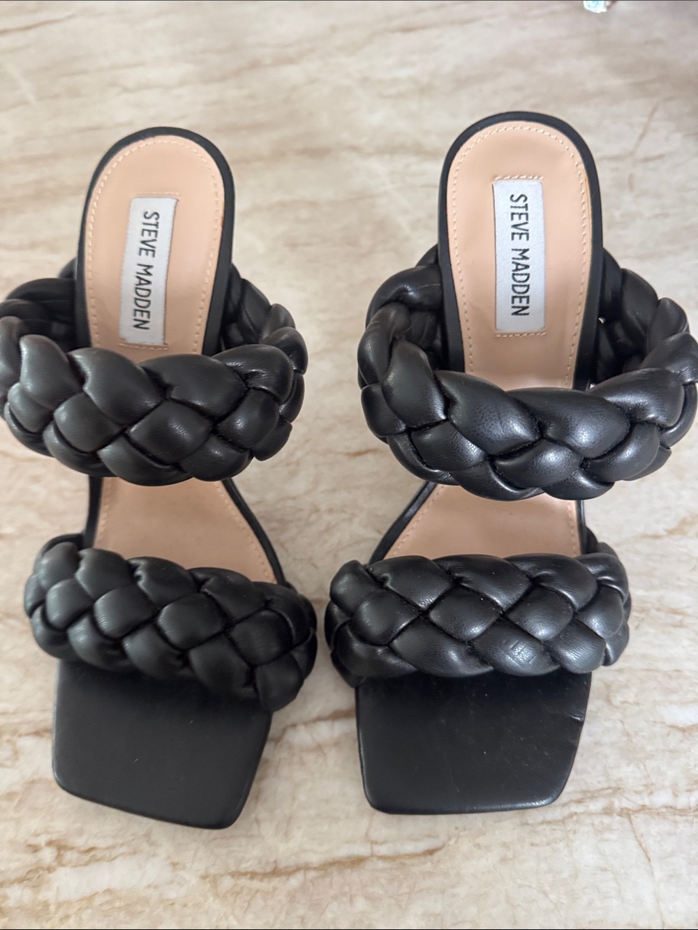 Steve Madden Black Braided Double-Strap Heels